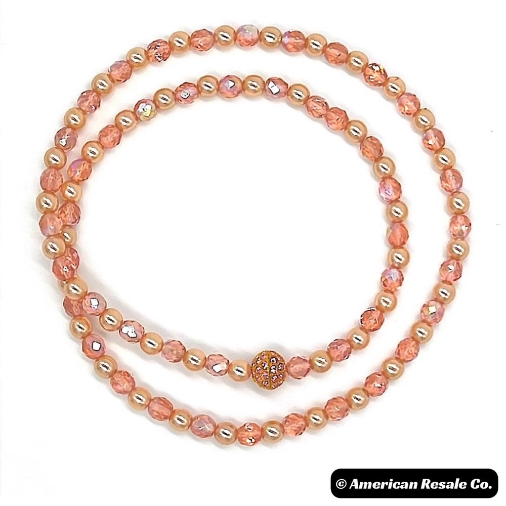 New JOAN RIVERS Vintage 30” Borealis Pink Beaded Cream Pearl and Beaded Necklace